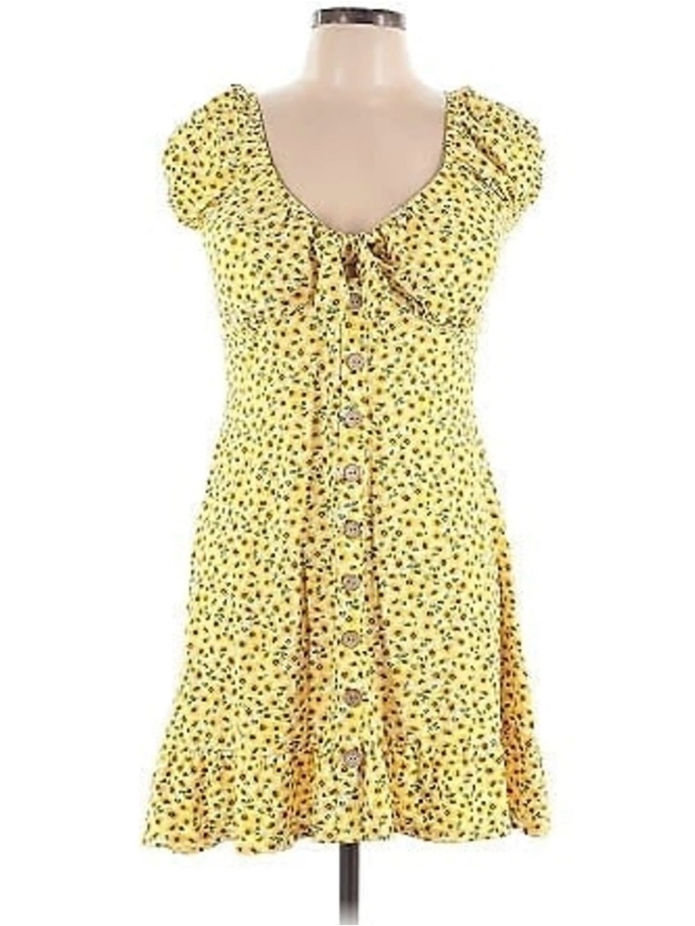 No Boundaries Yellow Floral Button-Down Mini with Puff Sleeves